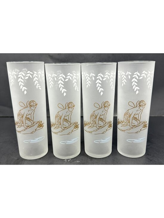 Libbey Other - 4 LIBBEY WHITE ROCK BEVERAGE NYMPH Fairy Frosted Highball Cocktail Glasses 12 oz